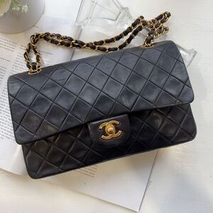 Chanel Vintage Medium Black Lambskin Classic Double Flap Bag